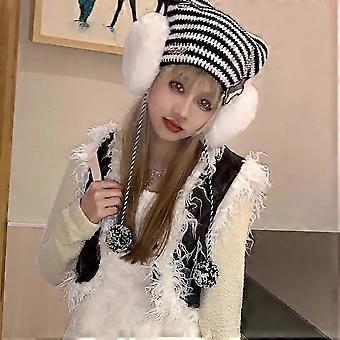Y2K Trend Harajuku Beanie Hat Little Devil Striped Women Knitted