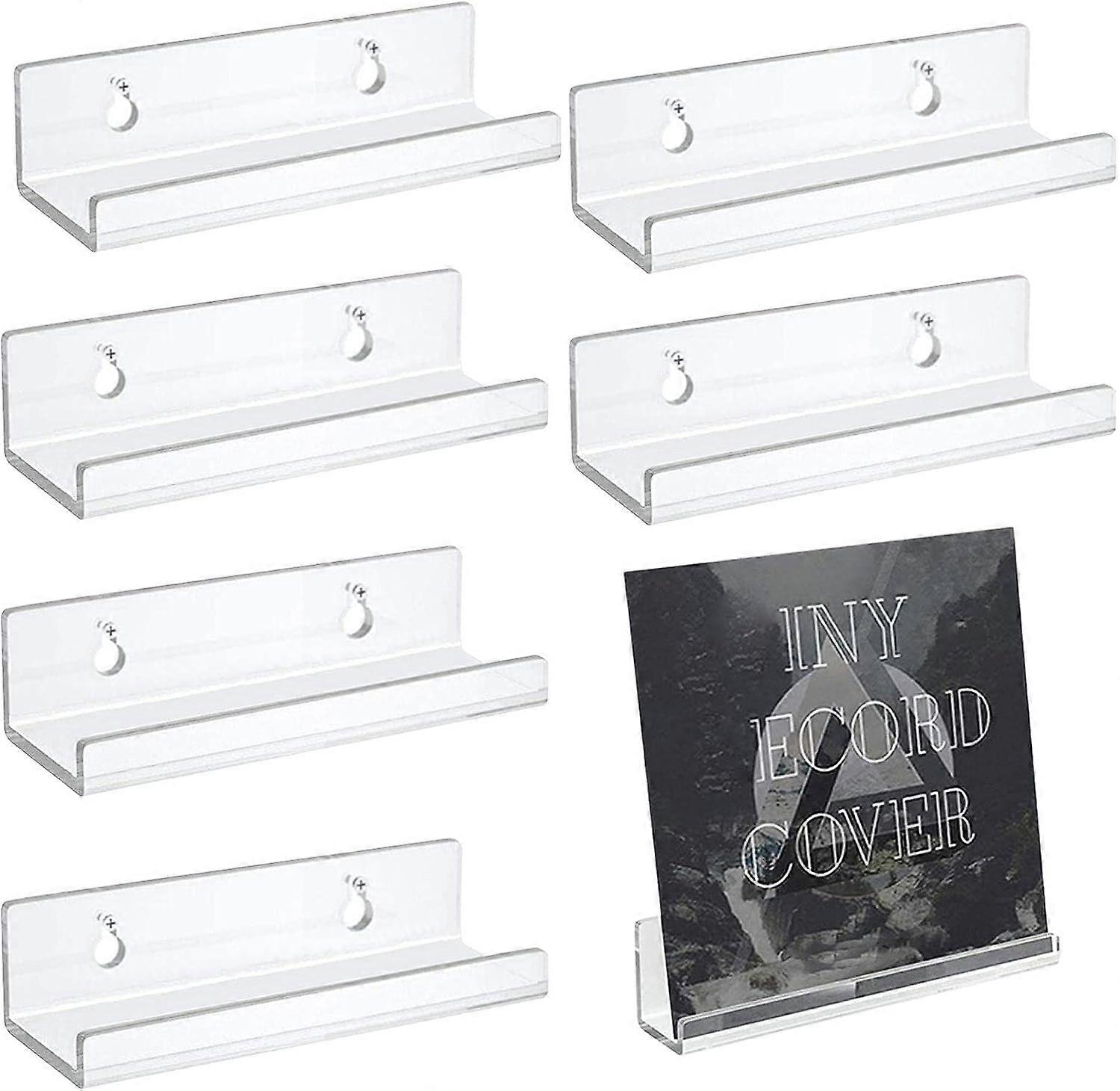 Acrylic Floating Record Rack, 4inch Long Wall Mount Record Shelf, Floating Clear Vinyl Shelves for Figures, 6PCS Invisible Kids And Nursery Bookshelf,