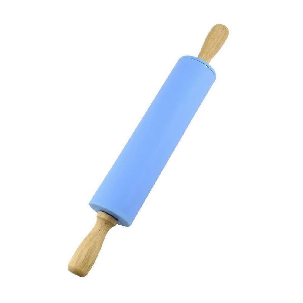 Silicone Rolling Pin Non Stick Surface Wooden Handle for baking,Handmade Noodles, Pizza, Bread Kitchen (Blue)