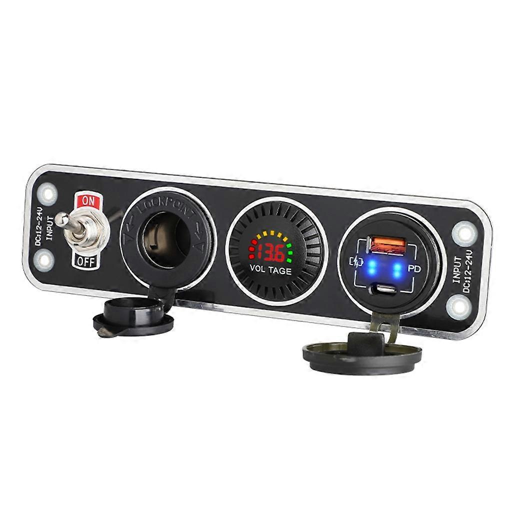 USB+Type-C Power Outlet 18W Socket Charger 12V-24V Outlet with LED Voltmeter