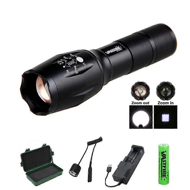 T6 LED Hunting Flashlight Tactical Torch+Remote Pressure Switch+20mm Rail Scope Mount +18650 Battery+USB Charger