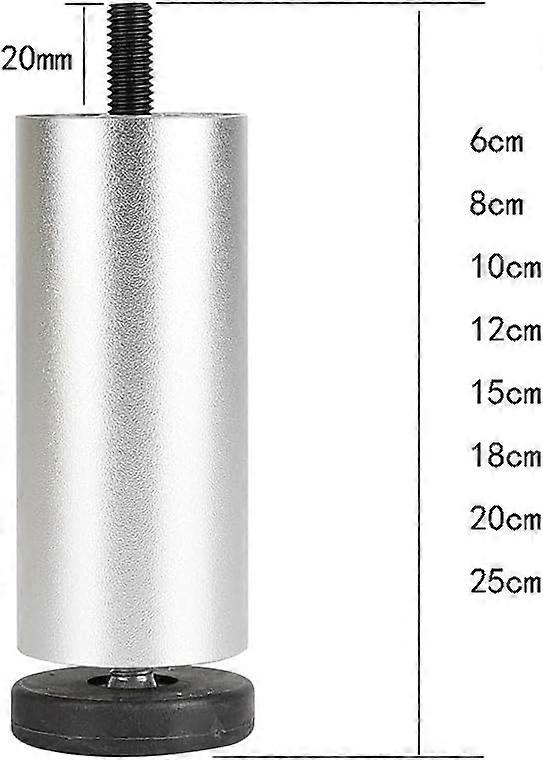 CWYP-043 Set de 4 picioare de mobilier metalic Picior cilindric de canapea Picioare de pat de înlocuire din aliaj de aluminiu Picioare de sprijin pentru picioare de frigider, reglabile 0-8 mm M8 Sc
