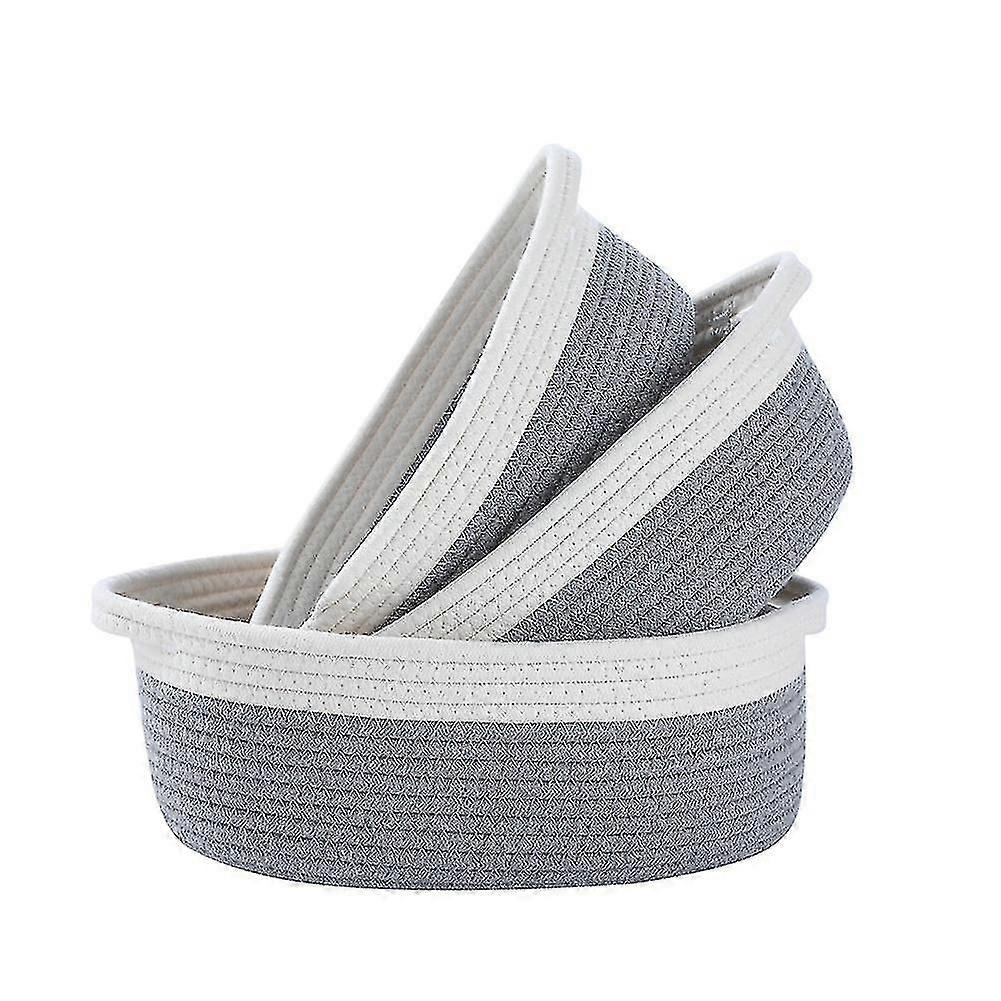 Cotton Rope Baskets With Handles Storage Basket, White+light Gray 1
