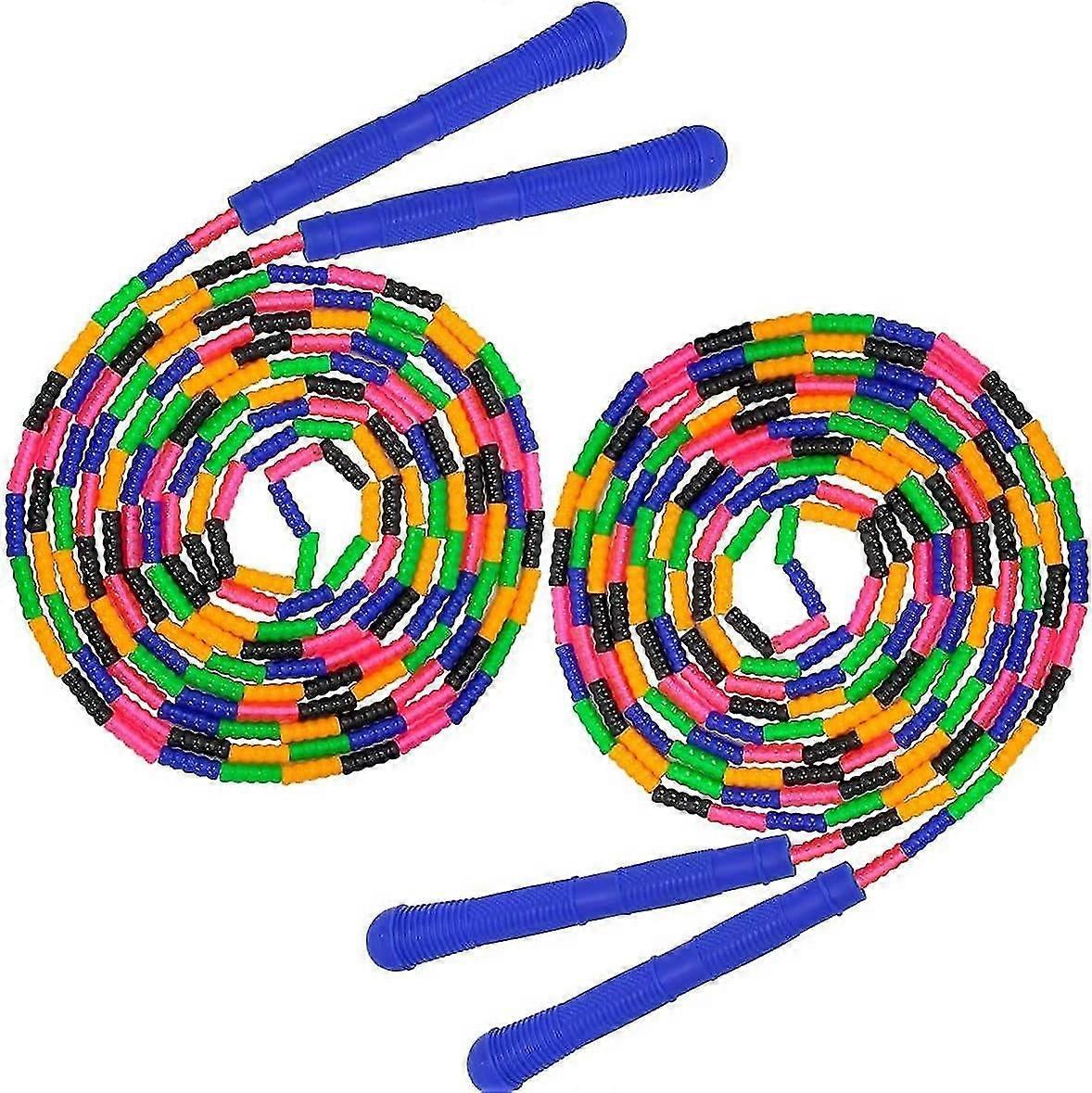 9.2 Ft Long Jump Rope(2 Pack), Double Dutch Jump Rope, Soft Beaded Skipping Rope For Kids Adults, Plastic Segmented Jump Rope(rainbow)