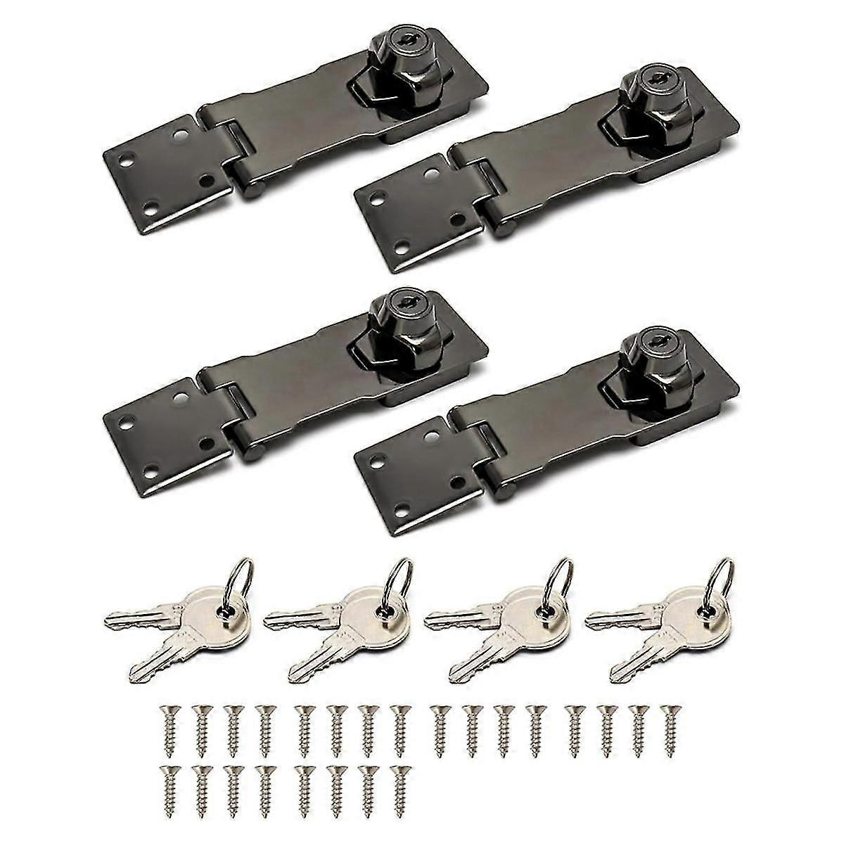 Keyed Hasp Locks, 4 Pack 4Inch Twist Knob Cabinet Knob Lock Keyed Locking Latch Safety Lock with Mo