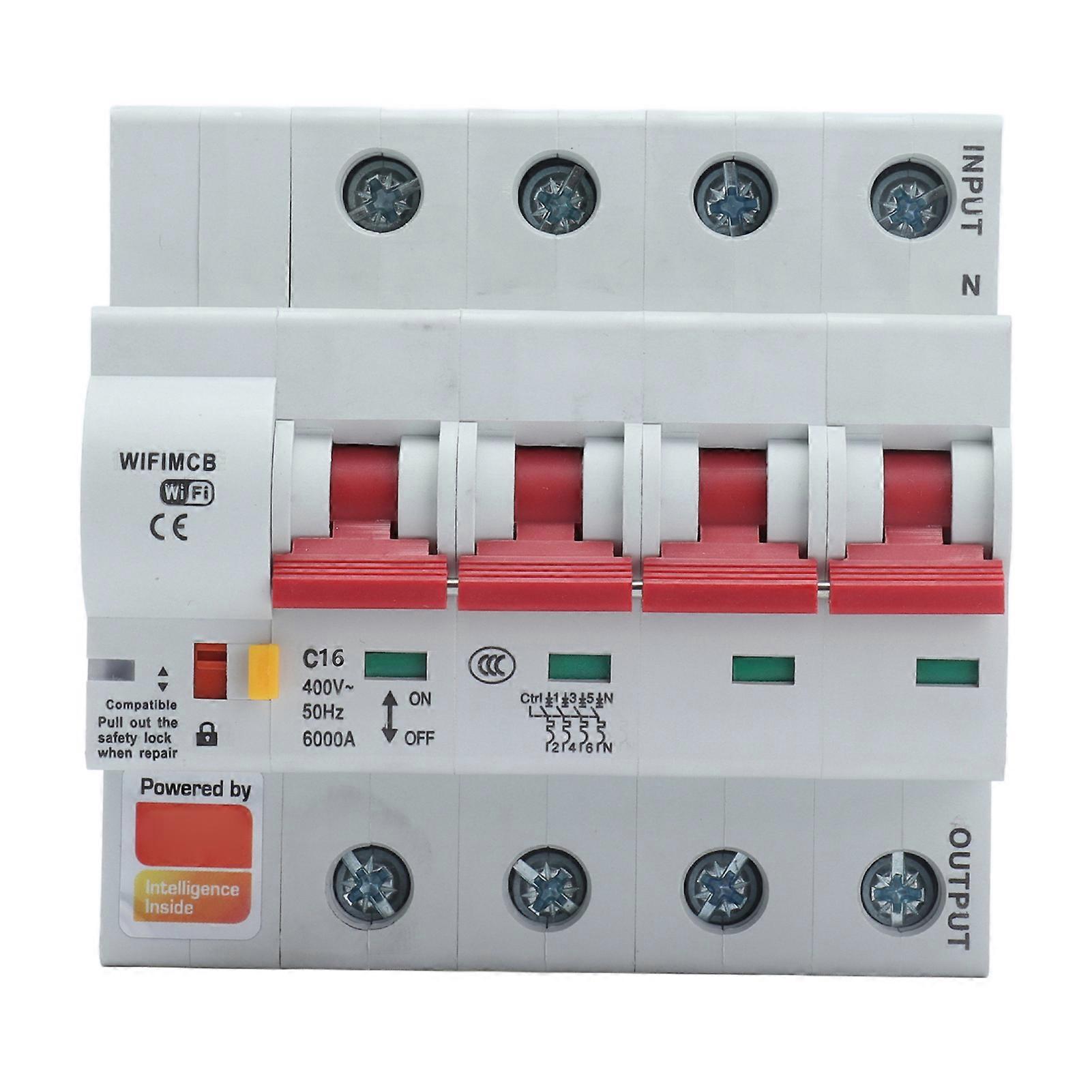 Circuit Breaker Smart WiFi Bluetooth 4P Remote Switch AC 400V with Safety Lock for Home16A