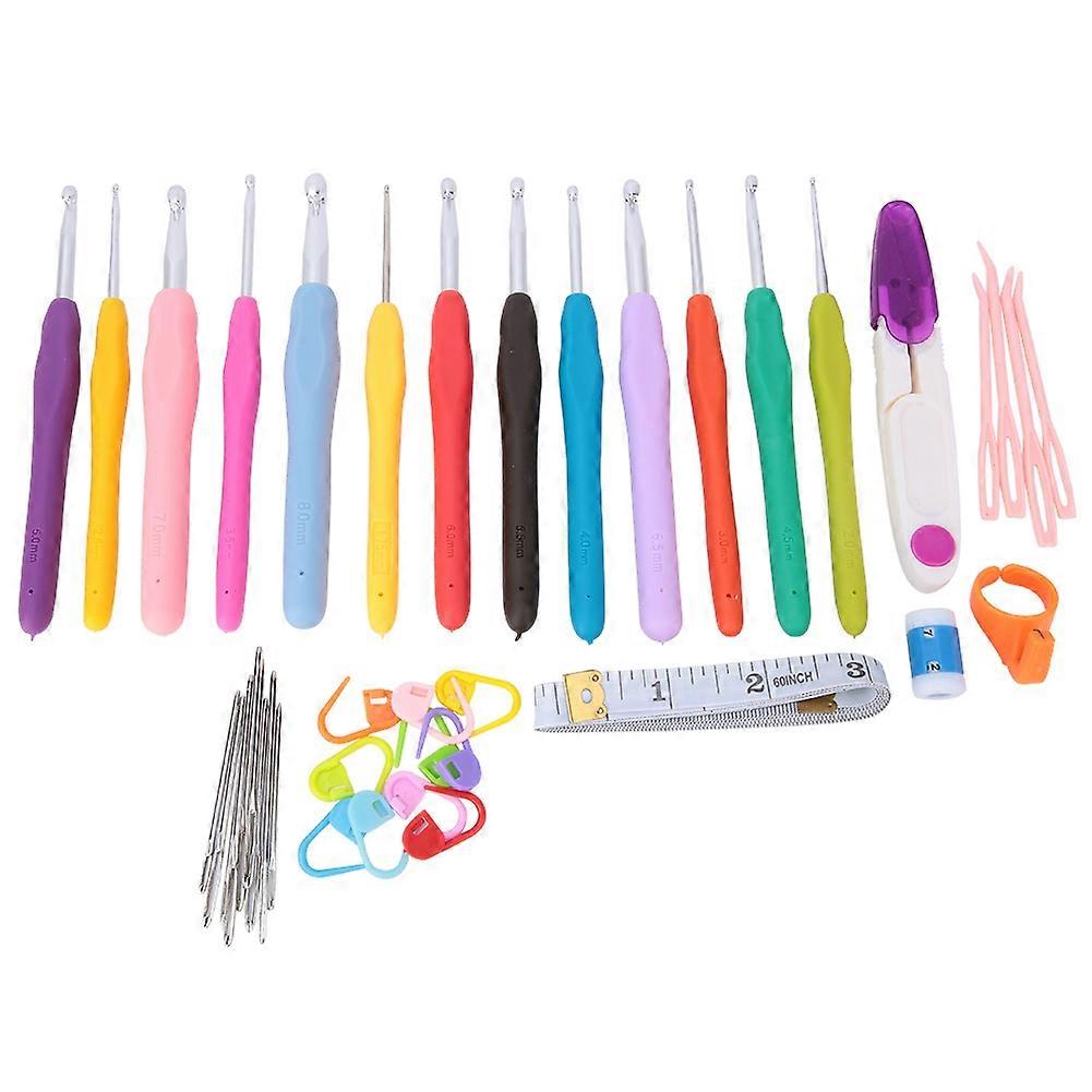 Knitting Tools Soft Handle Crochet Hook Needle Yarn Scissors Set DIY Craft Sewing Kit