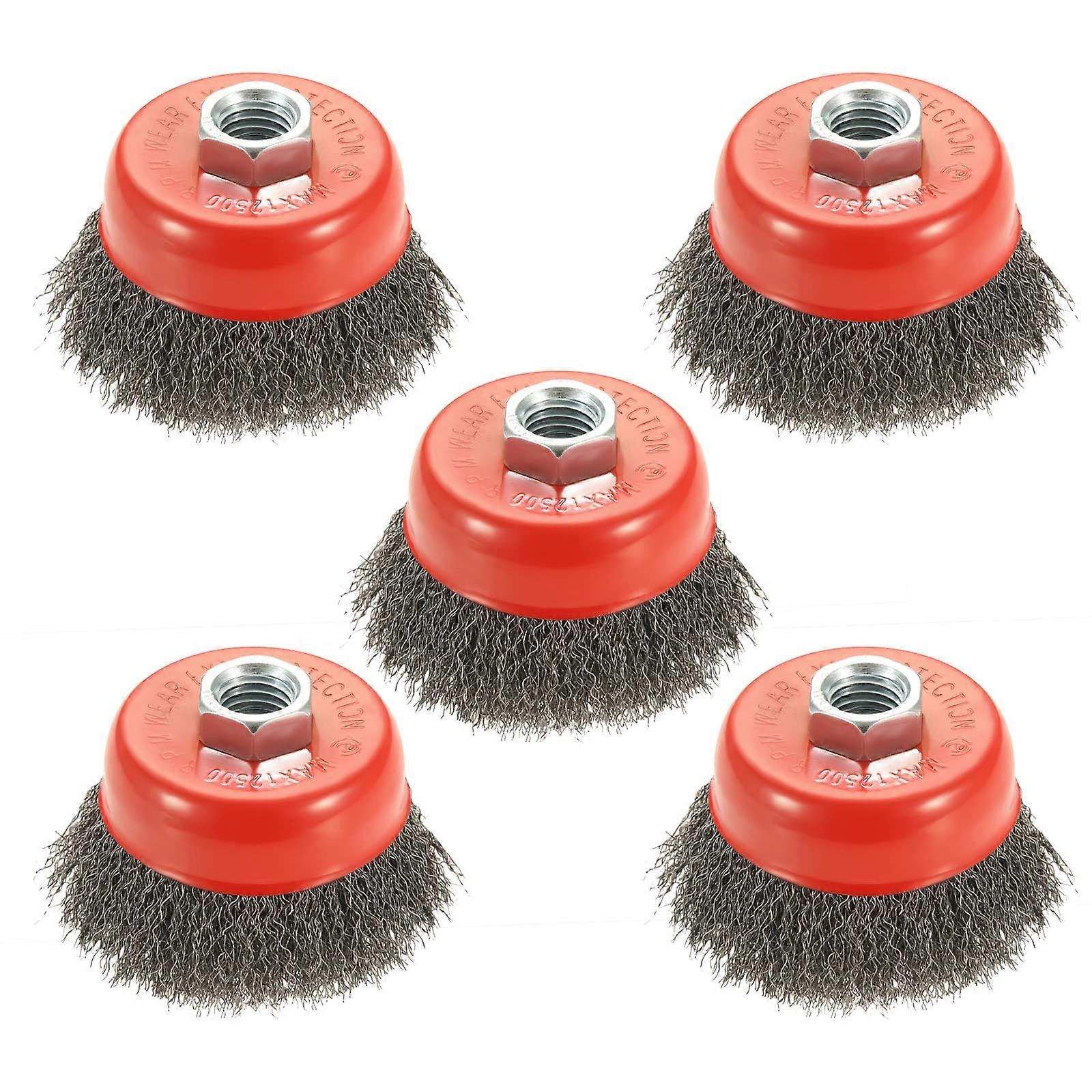 5 Pack Wire Cup Brush Coarse Crimped Light Duty Conditioning for Metals 3 Inch