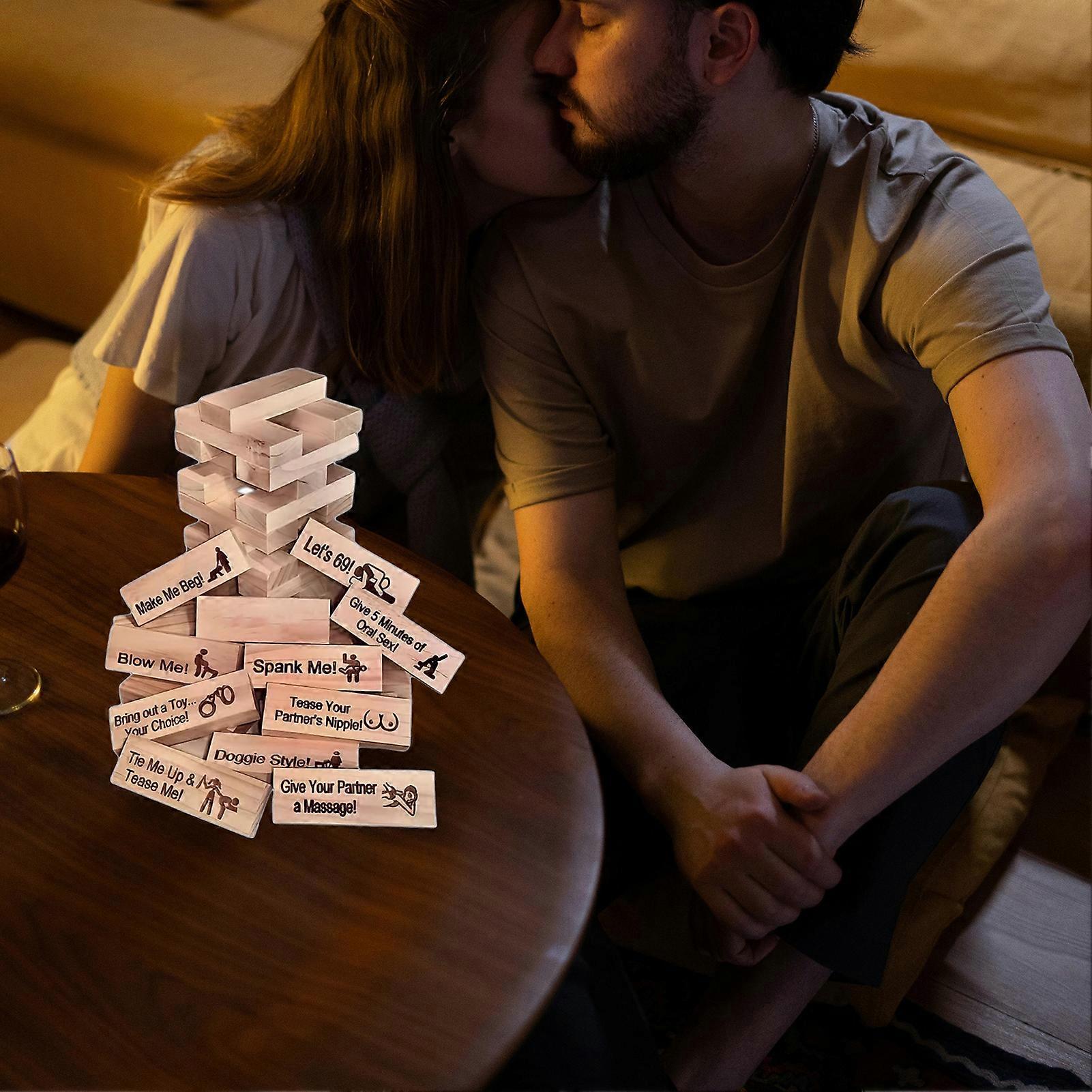 Generic 48Pcs Naughty Block Tower Gioco per Coppie - Divertenti Blocchi Impilabili in Legno, Idea di San Valentino, Gioco di Torre Tumbling per Adulti