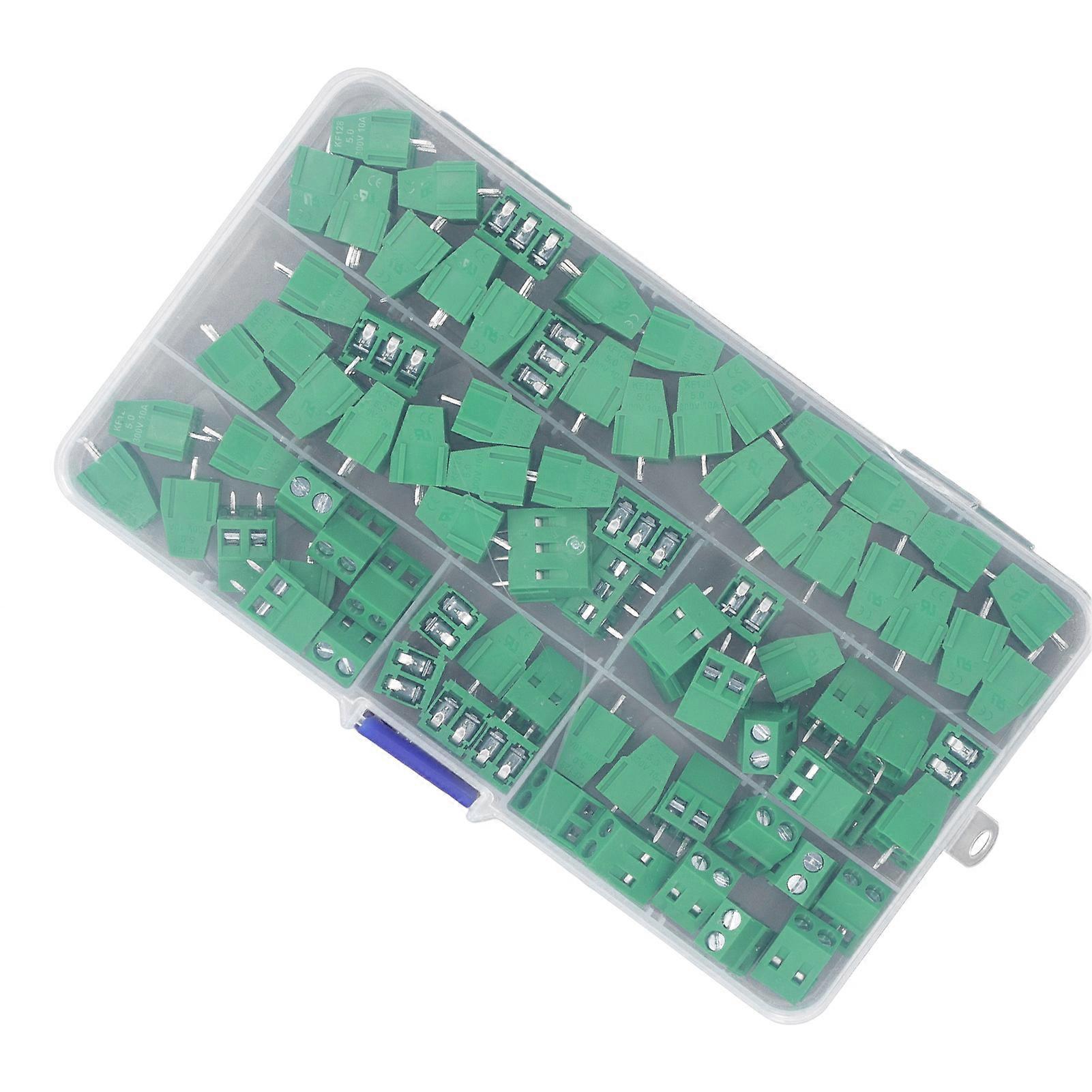 80PCS Screw Terminal Block Brass Pin 5mm Pitch PCB Mount Wiring Terminal Connector for Electrical Projects KF128 2P 3P 