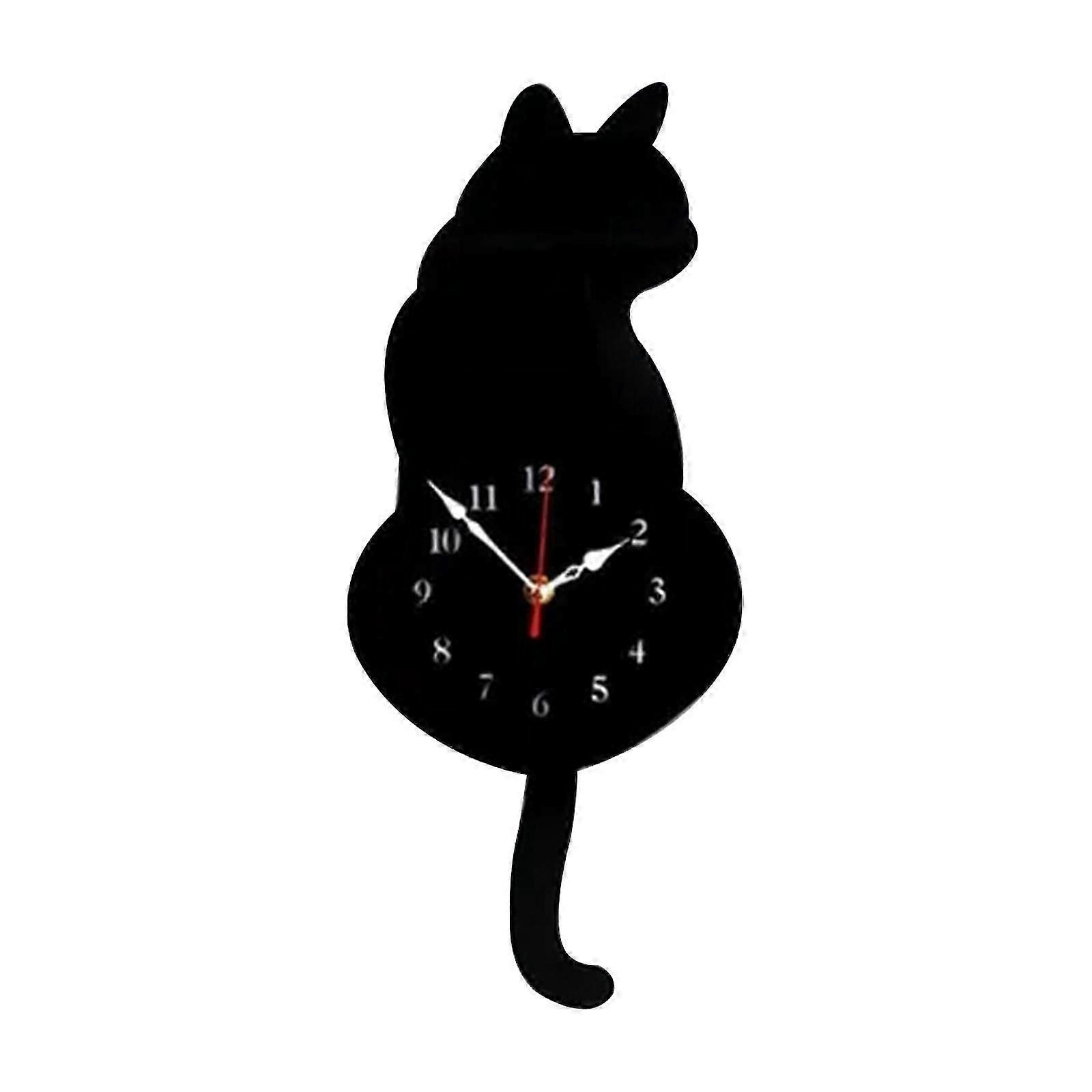 Nordic Cat Wagging Tail Wall Clock, Creative Cute Cat Pendulum Clock, Modern akryl väggklocka