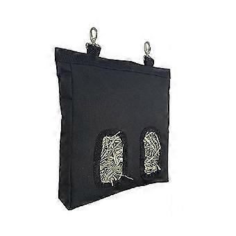 2 Ports Rabbit Hay Feeding Bag Small Animal Hanging Food Storage Bag (Black)