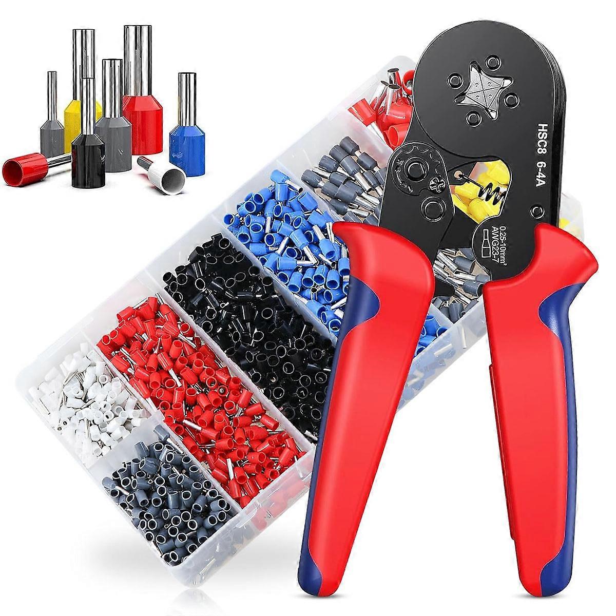 Ferrule Crimping Tools, Quadrilateral Crimp Profile For Professional Use In Industrial And Home Projects, Complete Kit Including Crimping Pliers And
