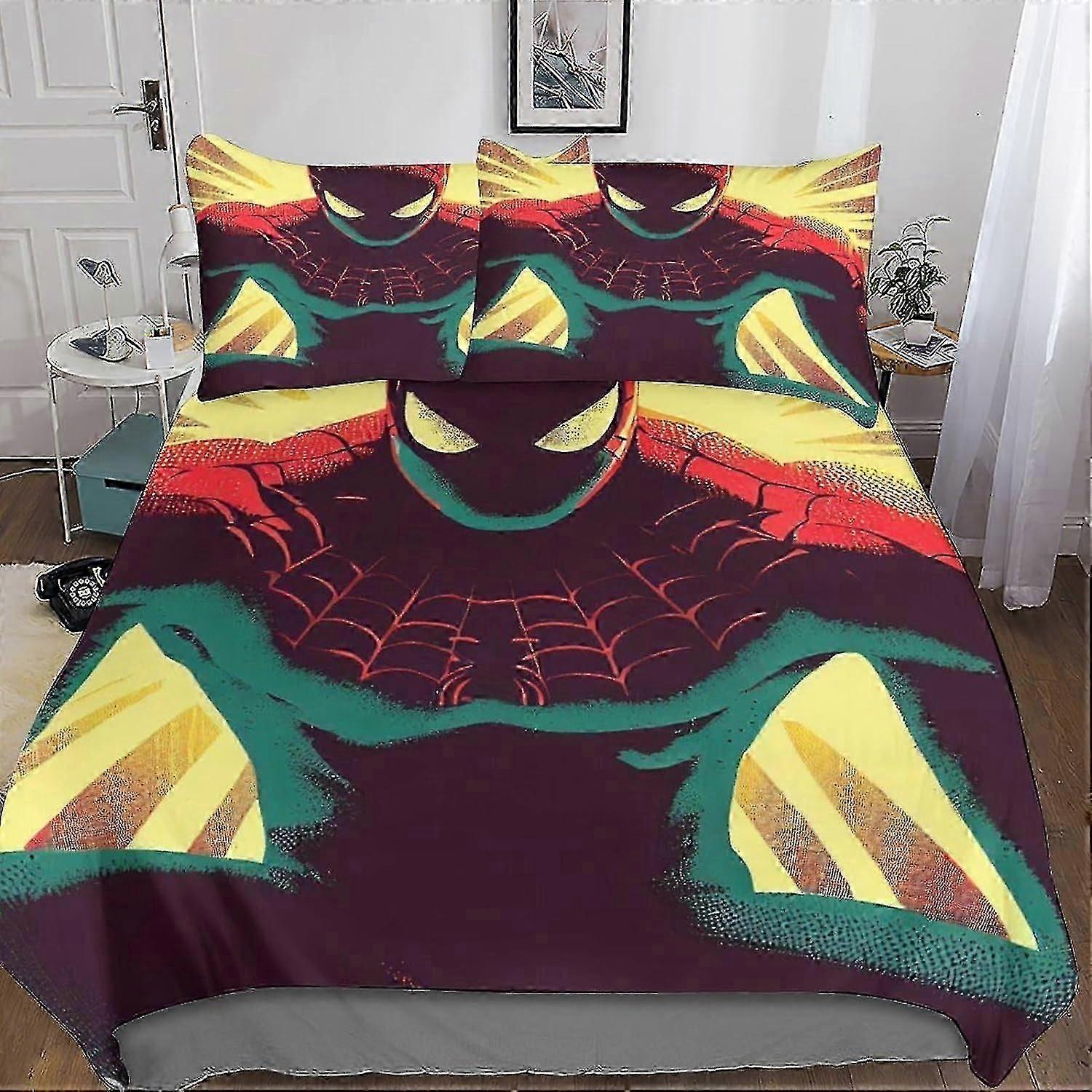 o3854 Bed Sheets Spiderman3D Print Duvet Cover Set with Hidden Zipper Closure - Microfiber Bedding Set with Pillowcases, Movie Quilt/Comforter Cover