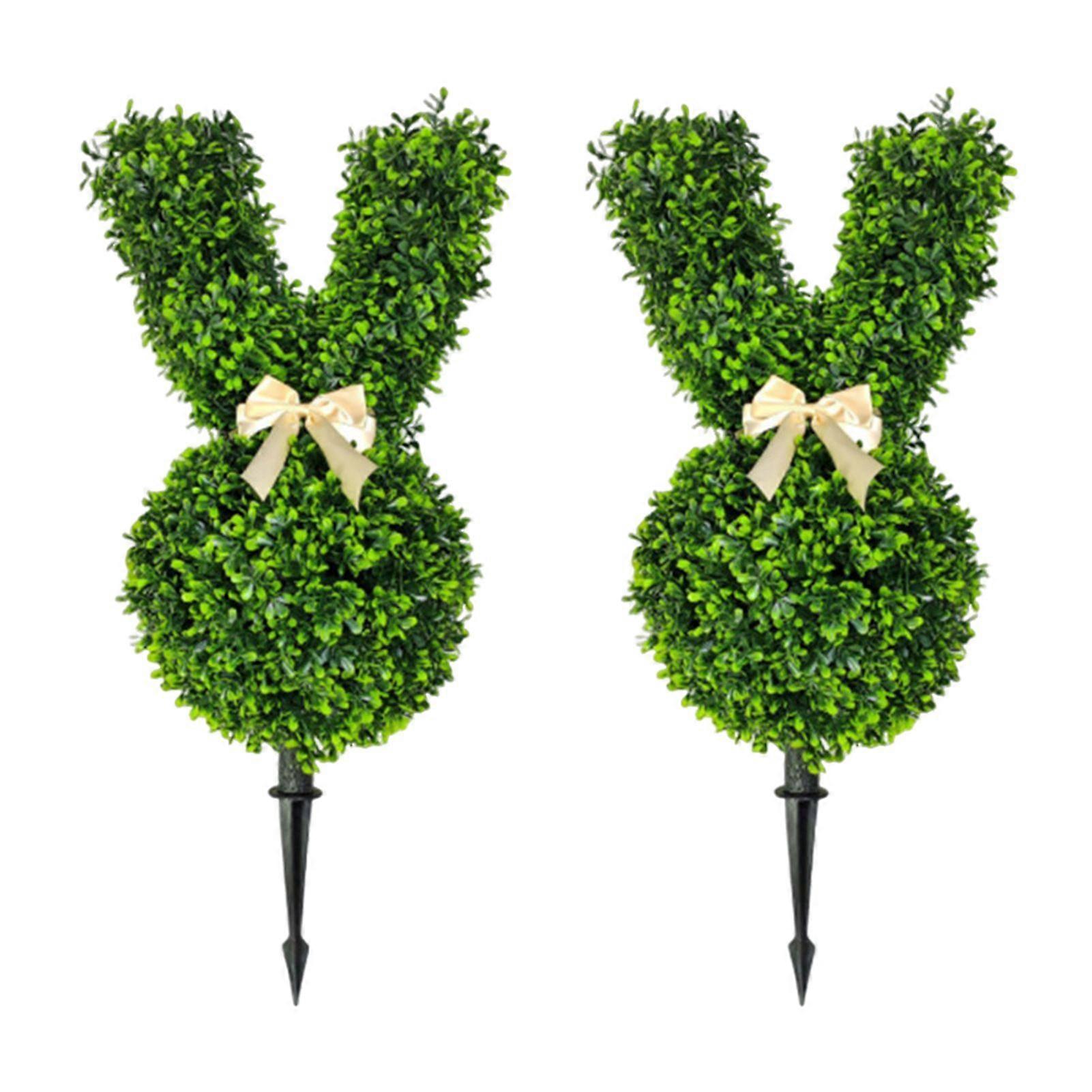 21.65" Artificial Bunny Topiary Simulated Rabbit-Shaped Topiary Tree with or Without Lights Faux Greenery Bunny Bush Plants with Ground Spike for Home