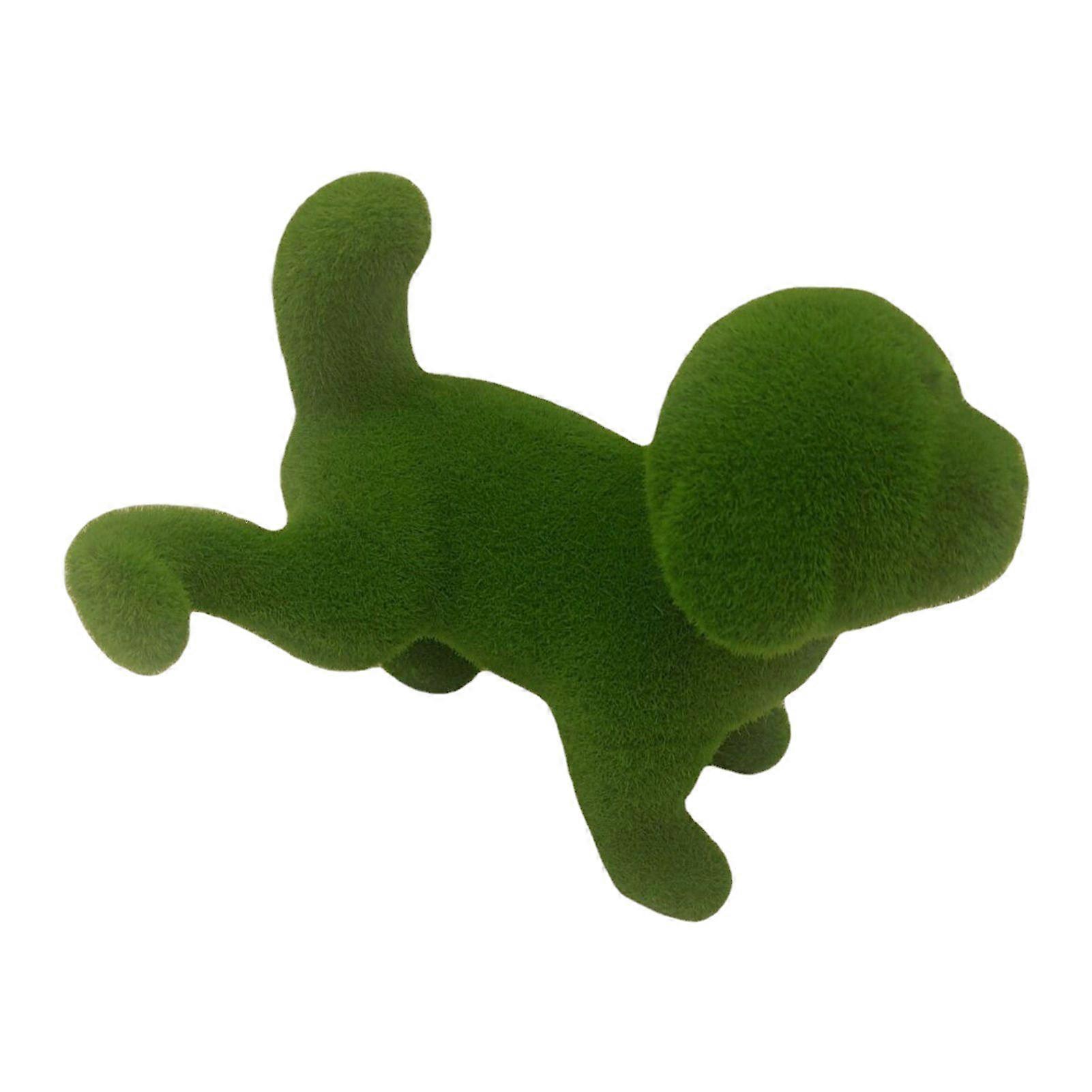 Peeing Puppy Figure Realistic Resin Flocking Sculpture with Artificial Green Moss Animal Statue Home Garden Decor