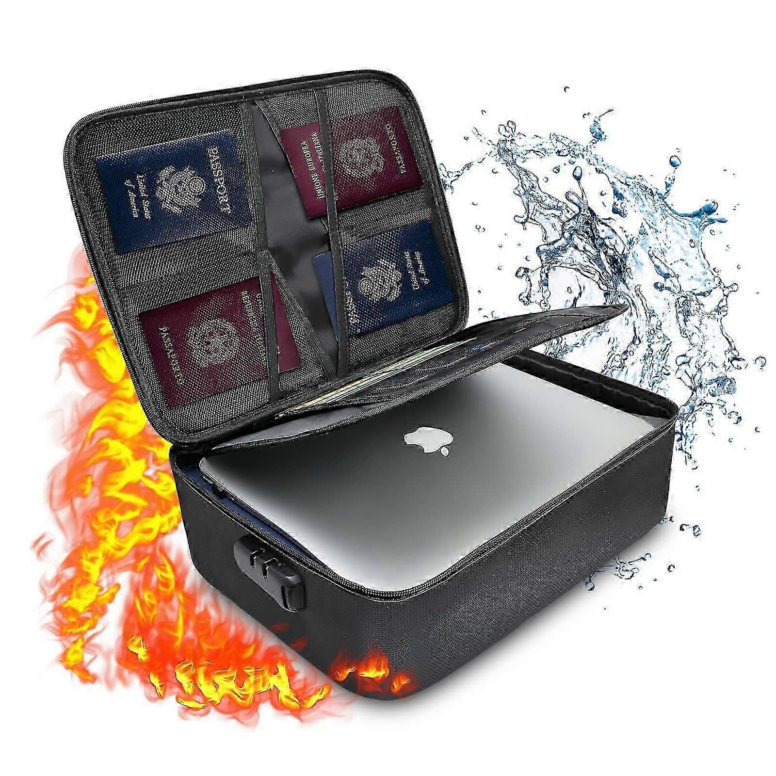 Fireproof Document Box 37x27x10cm 2-layer Document Safe Bag File Storage Box With Lock Waterproof Ziper Portable