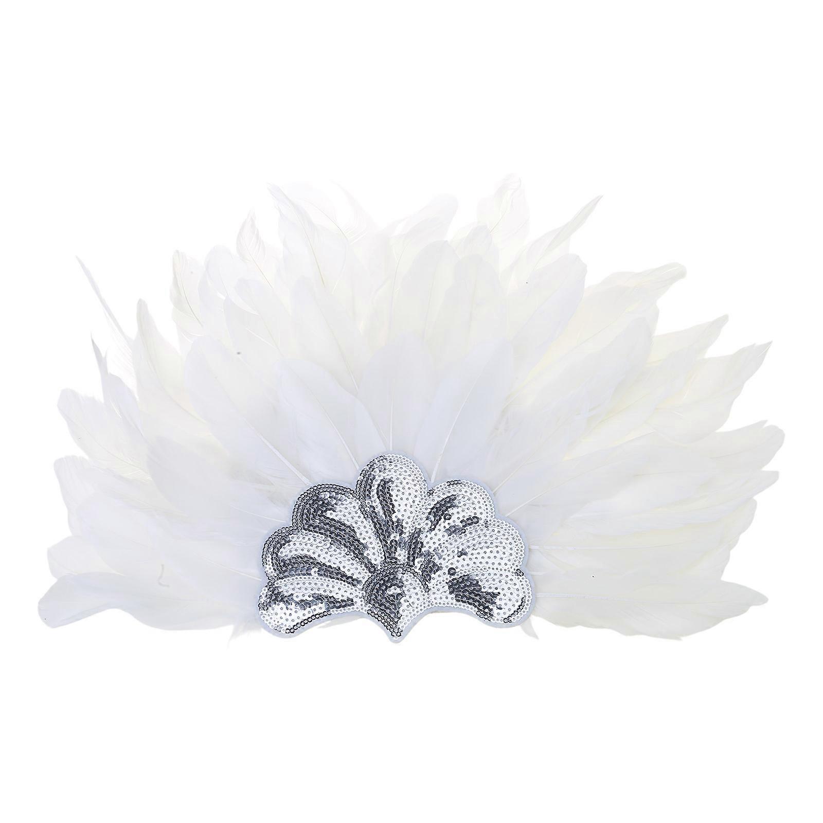 Mardi Gras Headband Feather Sequins Flapper Headpiece for Masquerade Party Oversized Feather Headband Silver