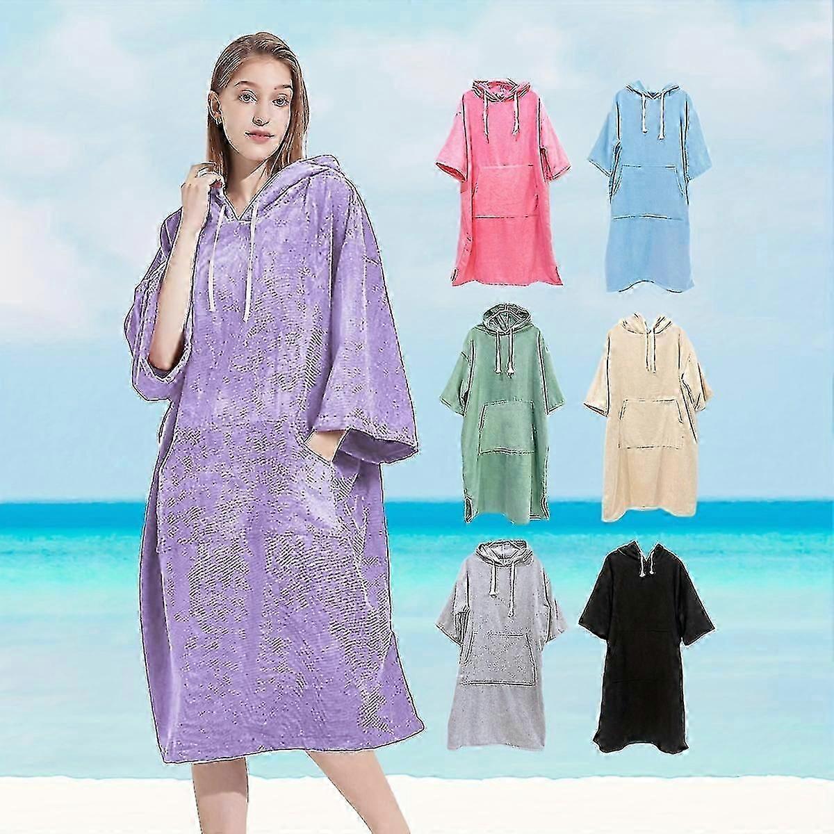 New style 1pc Microfiber Solid Color Bathrobe, Long Sleeve Wearable Hooded Towel, Soft Beach Wrap Towel With Pocket, Changing Robe For Swimming Water