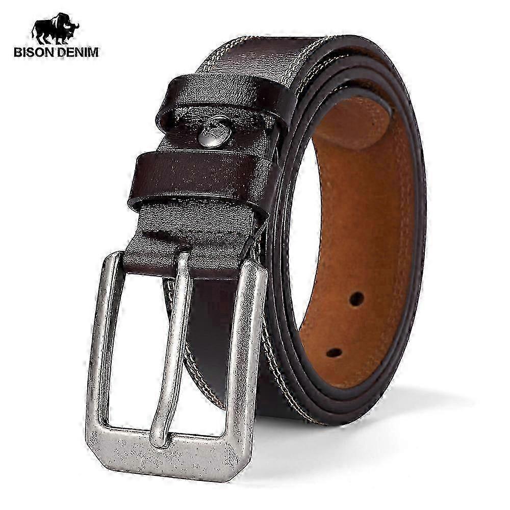 BISONDENIM أحزمة مصمم فاخرة للرجال خمر بقرة انسكوب جلد طبيعي دبوس مشبك حزام الخصر للجينز عالية الجودة