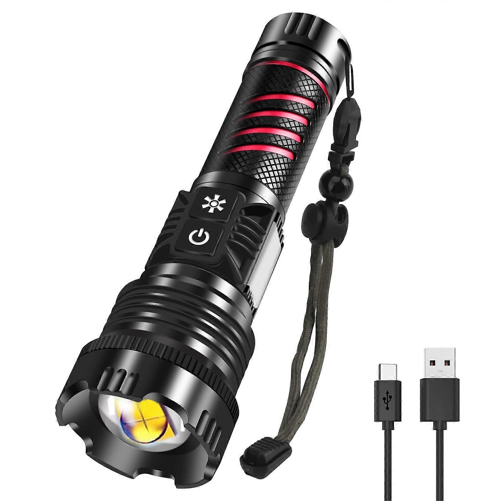 Torch LED Super Bright 20000 Lumens with Red Light, Powerful USB C Rechargeable Battery Powered Tactical Torch, 8 Modes IPX4 Waterproof Flashlight for