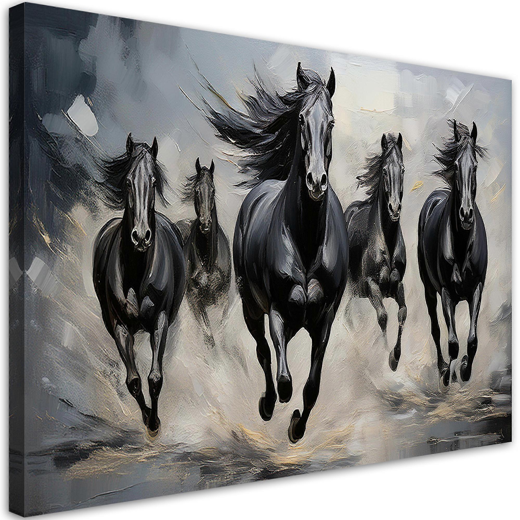 Lienzo, Animales de caballo Negro - 100x70