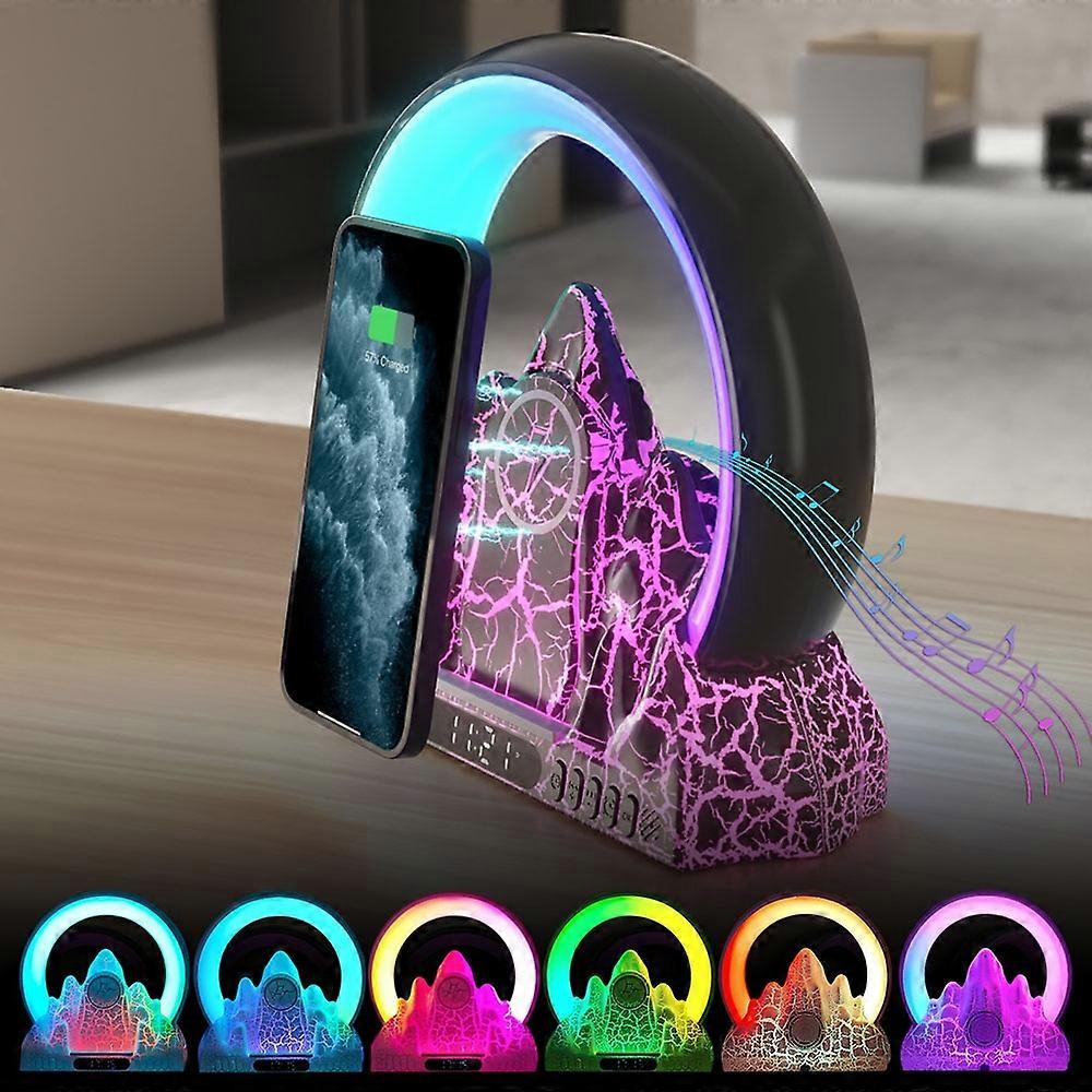 Flame Mountain Ambient Light Wireless Charger Smart Alarm Clock Bluetooth Speaker with Wake-up Function