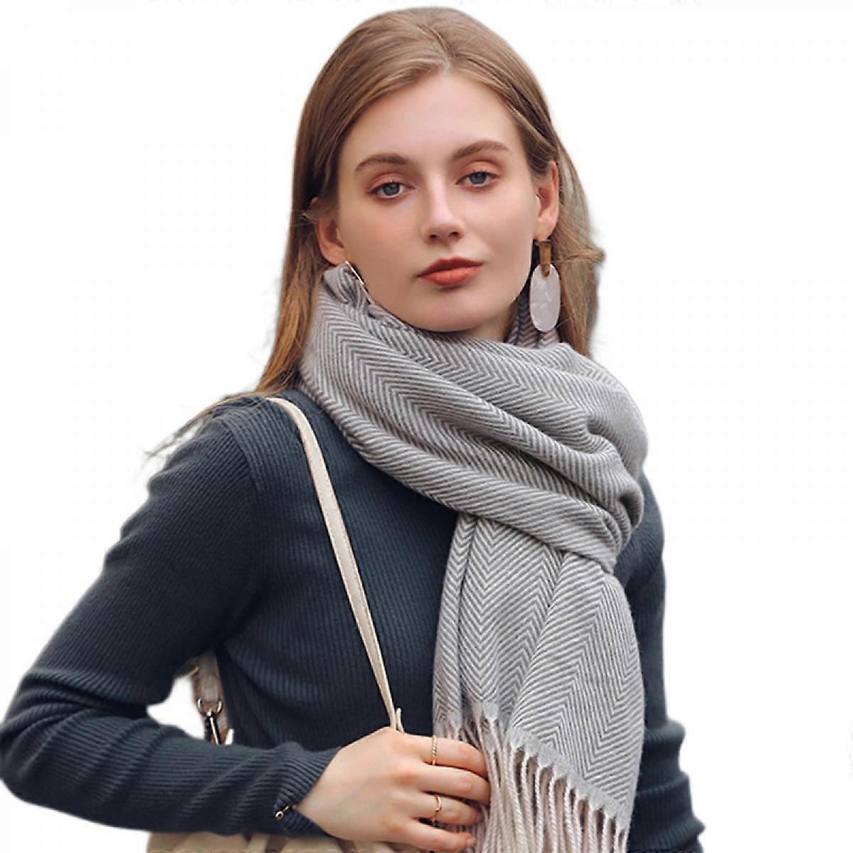 Womens Large Soft Cashmere Feel Pashmina Shawls Wraps Light ScarfGrey