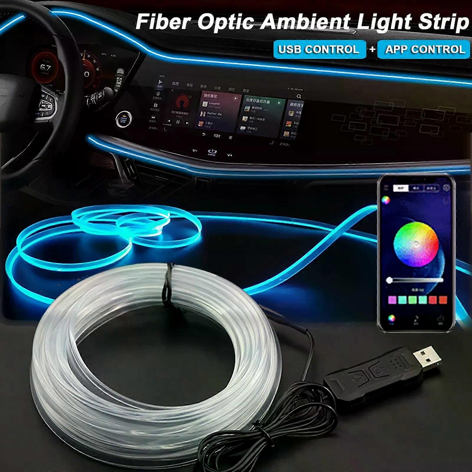 RGB Car Interior Ambient LED Light Strip Invisible USB Fiber Optic Atmosphere Lamp Support APP Control