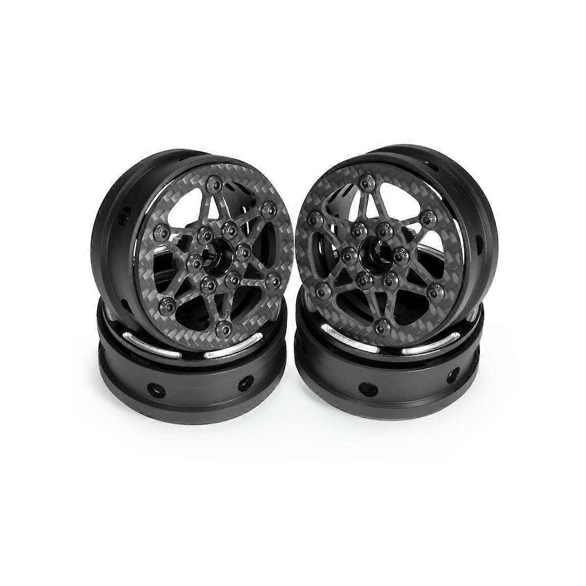 SCX10 TRX4 1.9 Inch RC Crawler Carbon Fiber Wheels Rims, 4PCS Beadlock for 1/10 RC Crawler SCX10 TRX4 TF2 Gmade R1 Enduro 1.9S (black A)