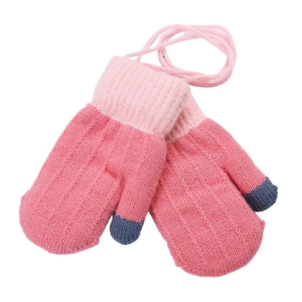 Cute Fleece Lined Mittens Kids Toddler Knitted Gloves with String Full Finger Lining Mittens Fuzzy Fleece Gloves Watermelon Red