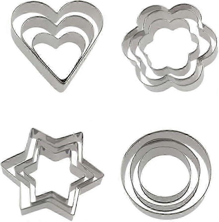 Sett med 12 hjertekakekuttere, metallkakekuttere, informasjonskapsler i rustfritt stål
