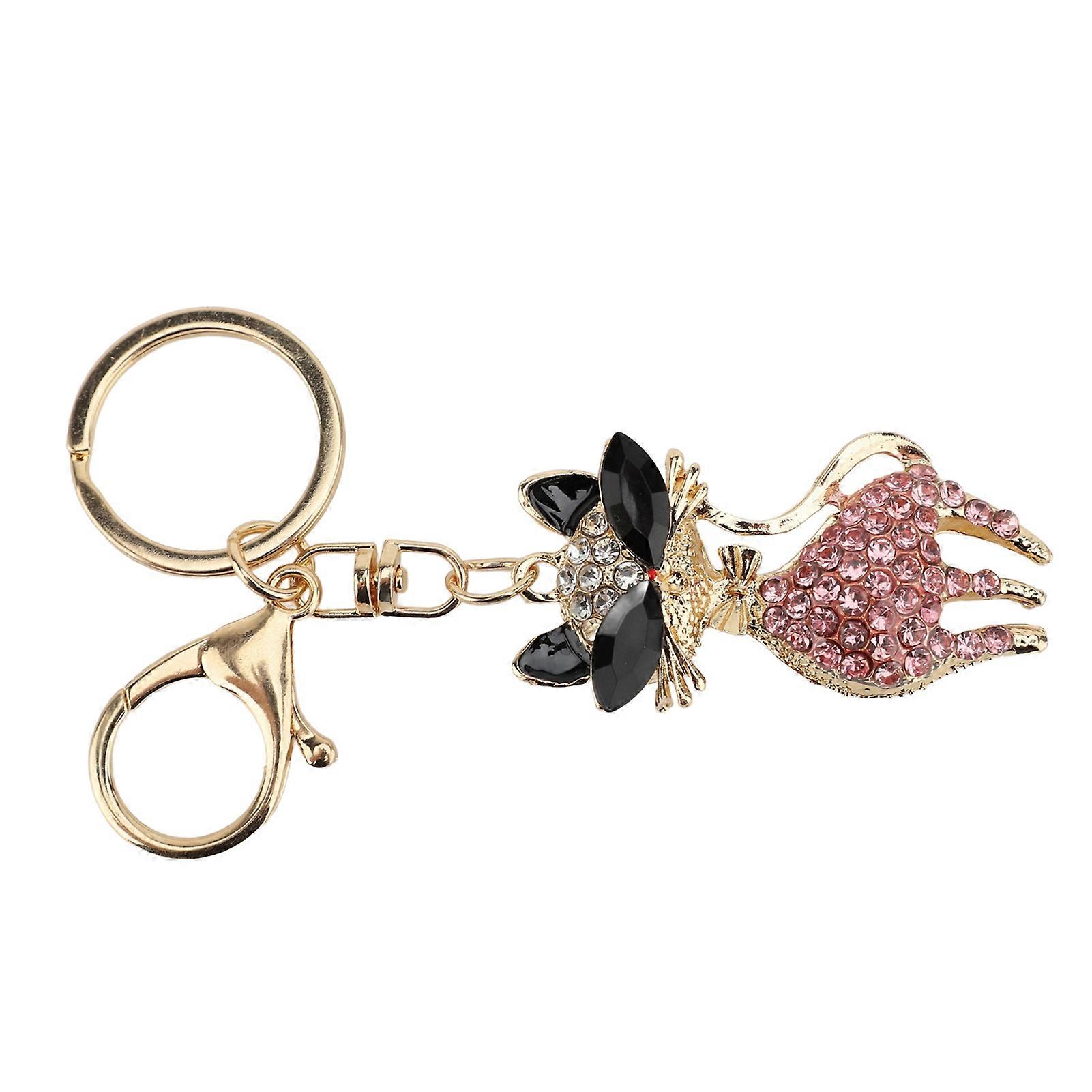 Multifunctional Rhinestone Cat Keychain 5.3x2.9cm Roseate Charm