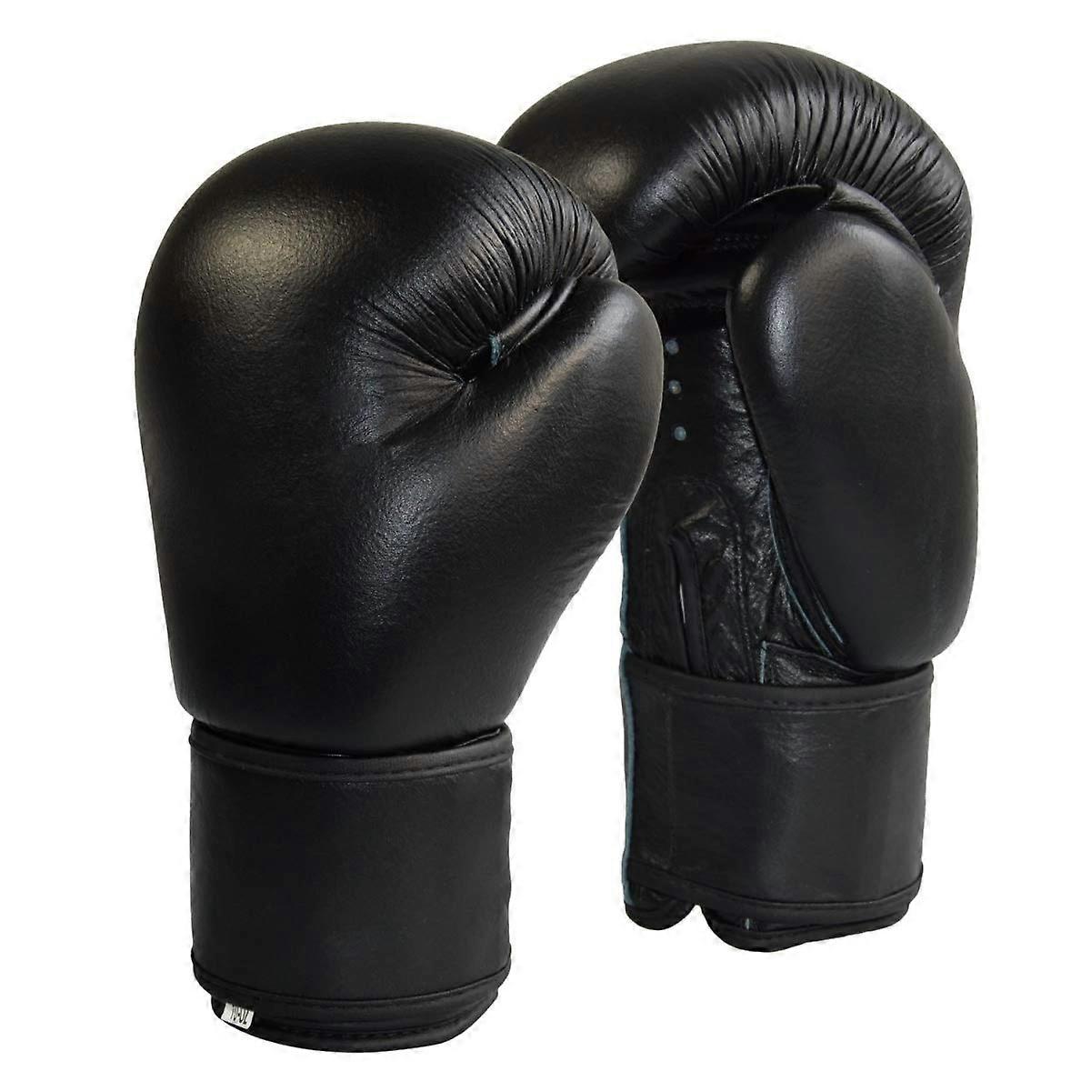 Boxing Gloves Black Leather Top Model for Men and Women, Size Medium, Durable Training Equipment