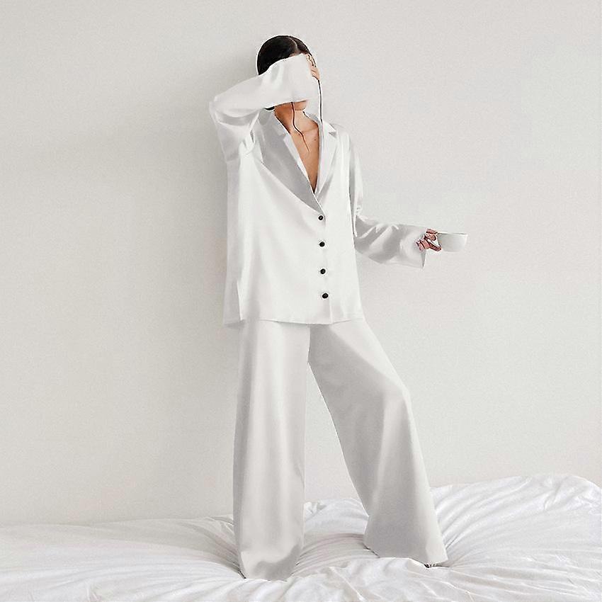 Women's Homewear Long-sleeved Suit Simulation Silk Shirt Thin Trousers Two-piece Pajamas