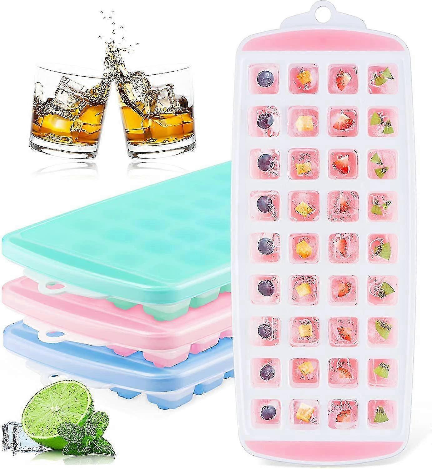 Silicone Ice Cube Trays With Lids (3 Pack), 36 Flexible Easy Release Ice Cubes