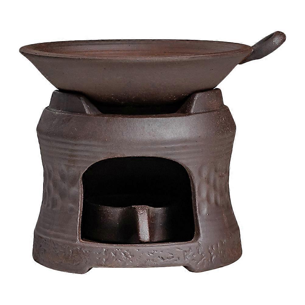Ceramic Teapot Holder with Candle Base for Home Use Brown Tea Brazier Tray 1 Set