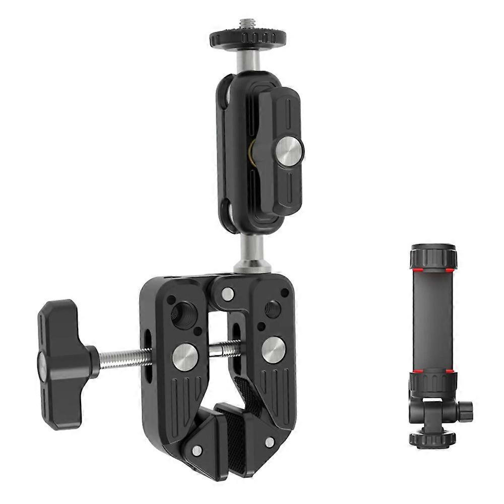 JMARY MS-90 Super Clamp for Action Cameras with Phone / Camera Clamp Mount Magic Arm Double Ball Head Adapter