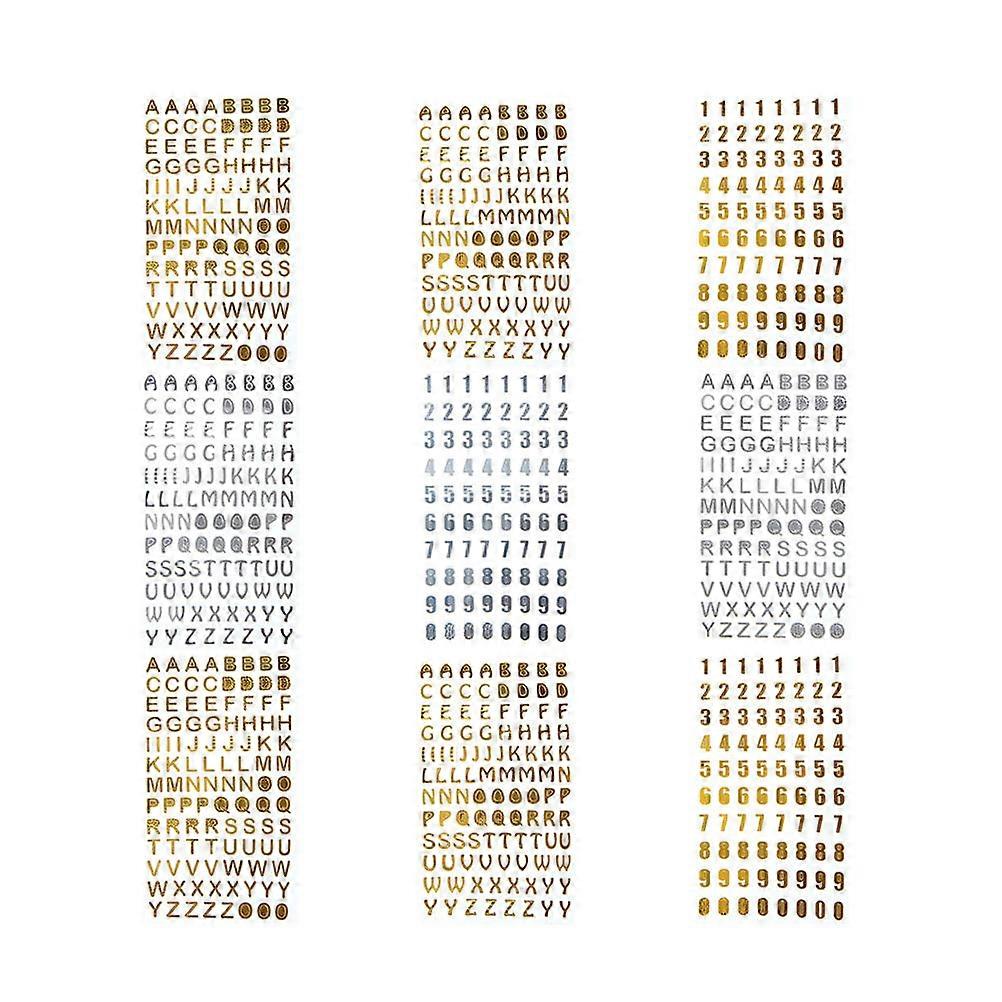 Gold Silver Hot Stamping Letter Number Stickers 9 Sheets Creative DIY Notebook Scrapbook Decorative Decals for Planners, Journals & Crafting