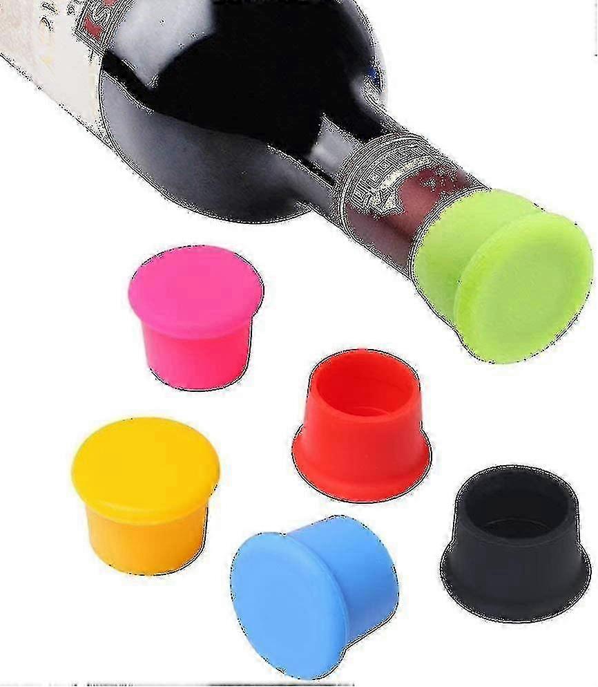 Set of 6 Silicone Wine Stoppers, Round Design for Wine Bottles, Suitable for Various Beverages and Caps