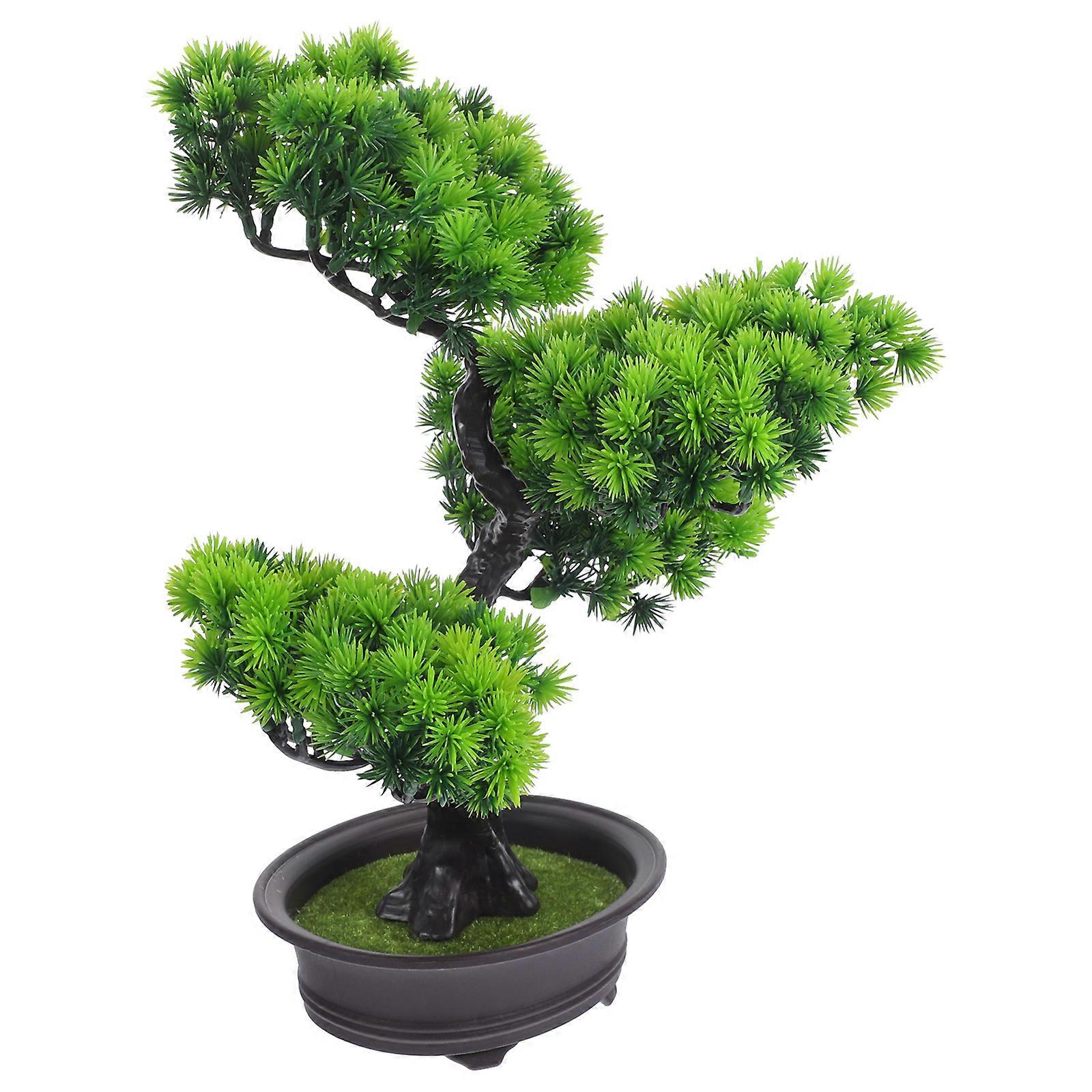 Artificial Topiary Bonsai Tree Artificial Bonsai Pine Tree Faux Potted Plant Desktop Display Light Green 28.00X25.00X16.00CM Decoration 1Pack