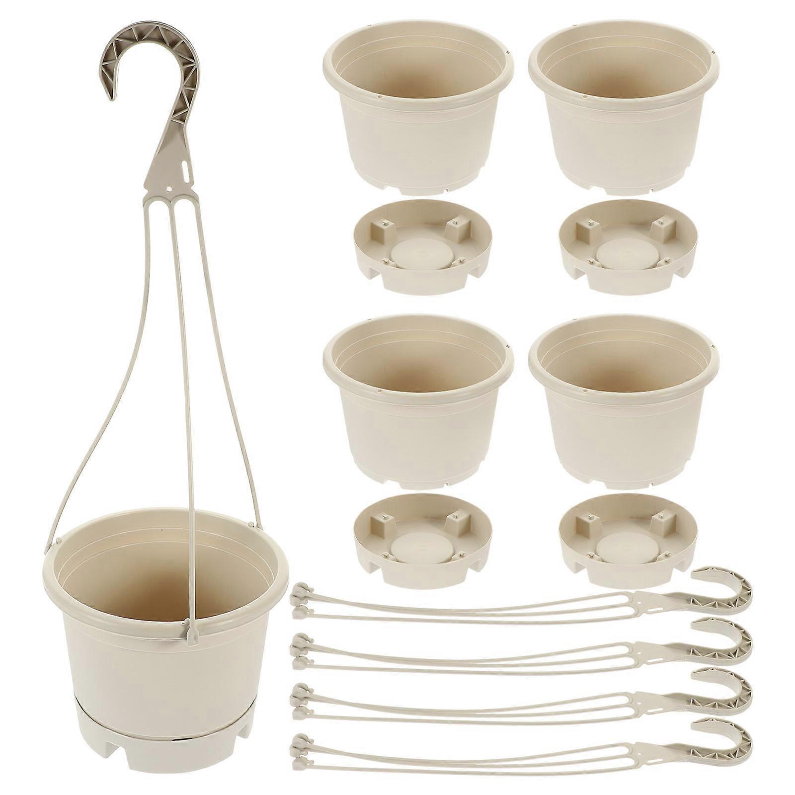 Plastic Flower Pot Hanging Type Flowerpot White For Garden Modern Minimalist Decorative Round Shape 5Pcs