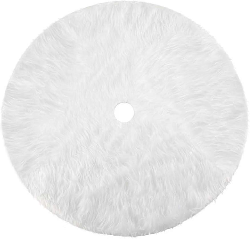 Round White Plush Christmas Tree Blanket for Holiday Decorations