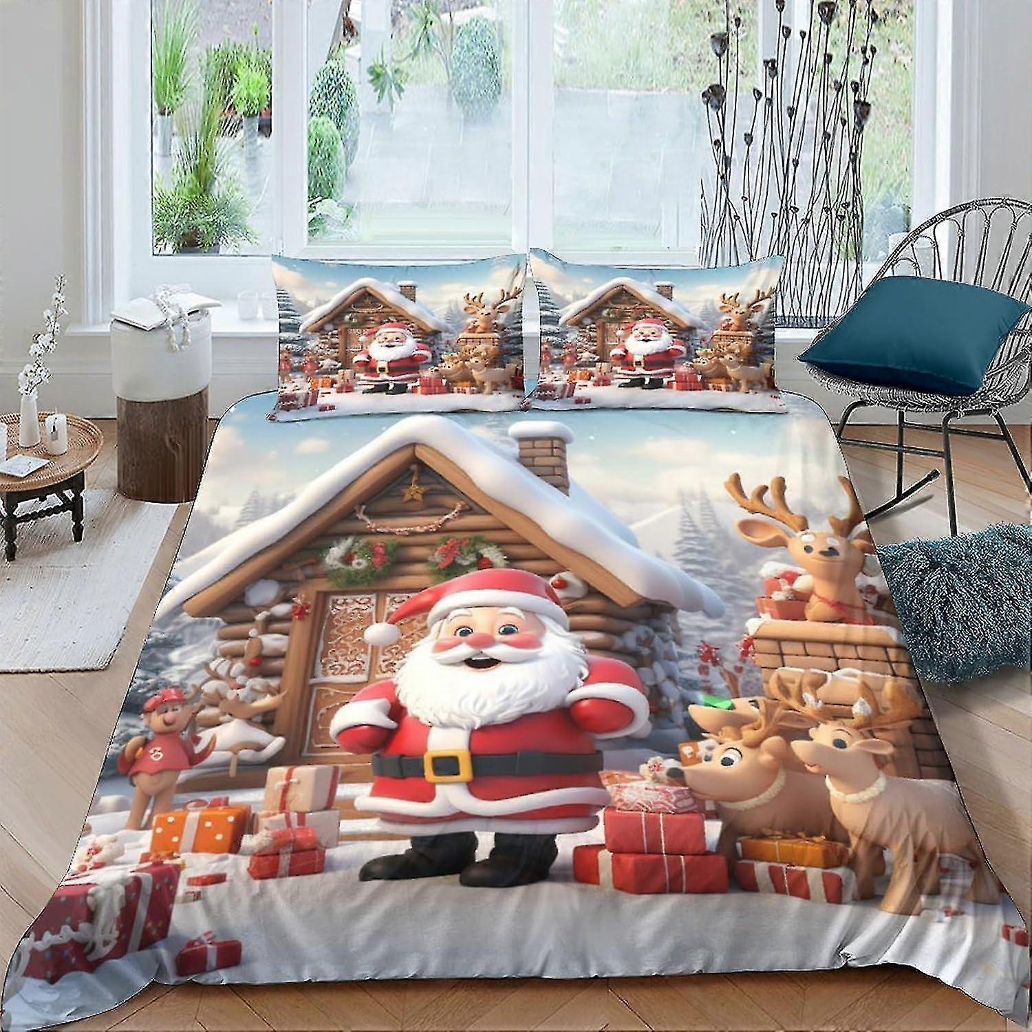 3-Piece Santa Claus Printed Bedding Set with Duvet Cover for Kids and Teens, Soft Quilt Cover with Zipper Closure