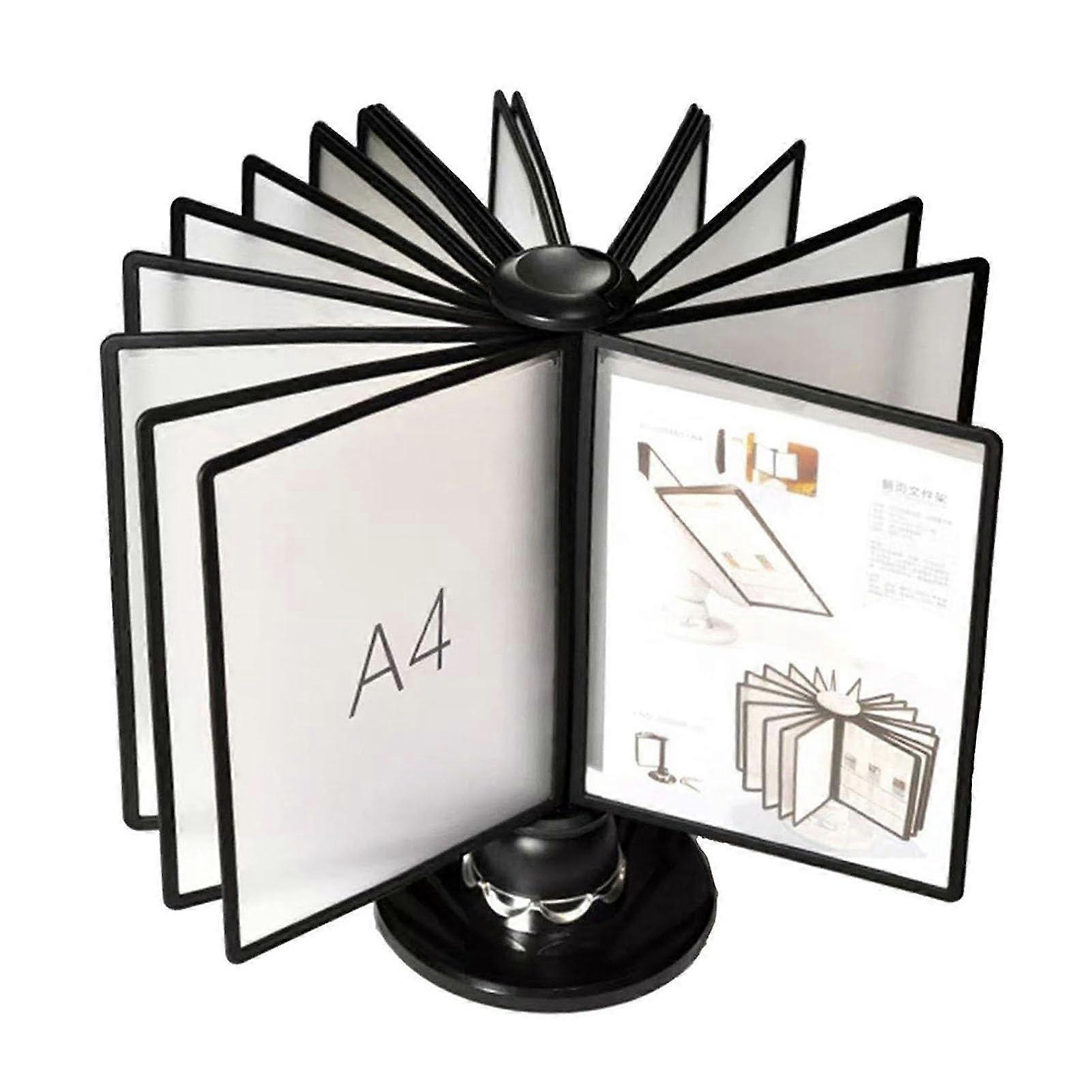 Rotating Desk Organizer With 20 Double-Sided Panels For Efficient Document Display And Storage Black Home Office