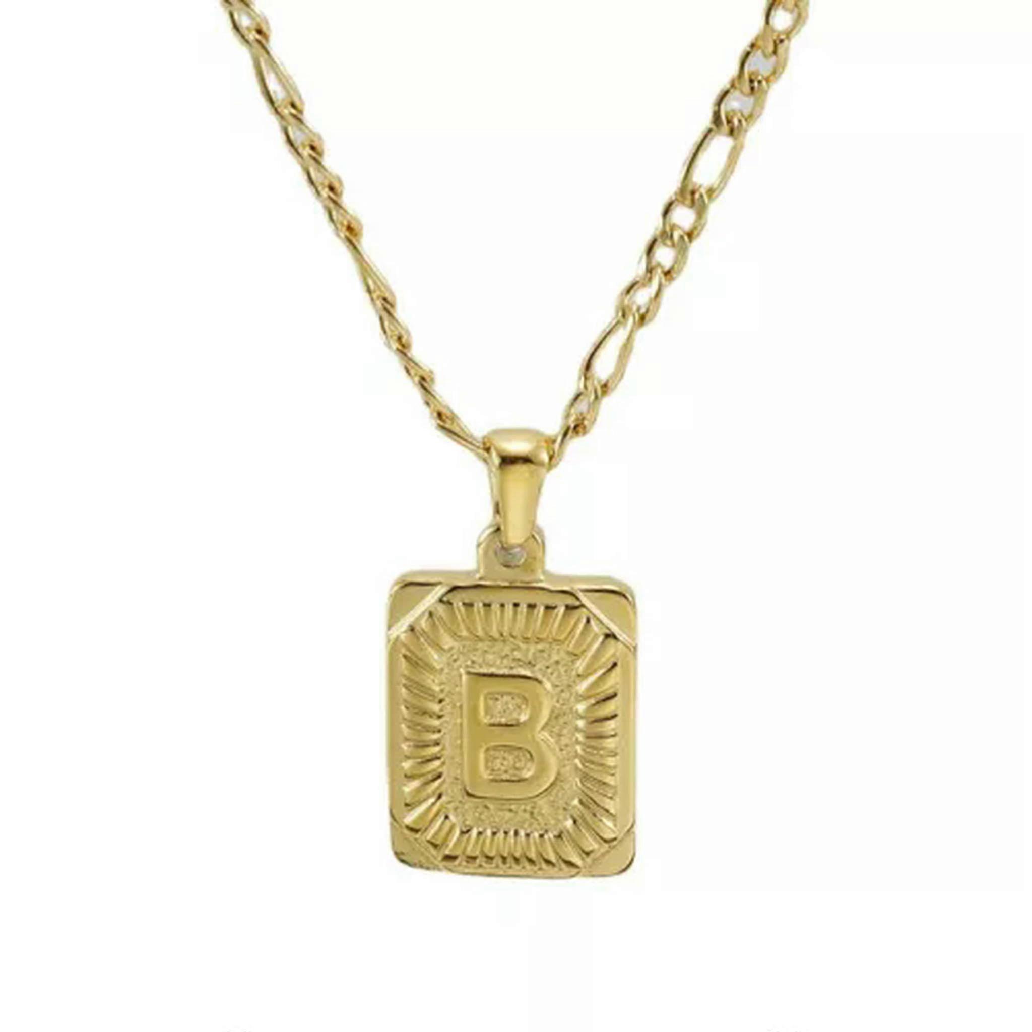 18 Karat Gold-Plated Square Figaro Chain Necklace with Custom AZ Letters and Monogram Pendant