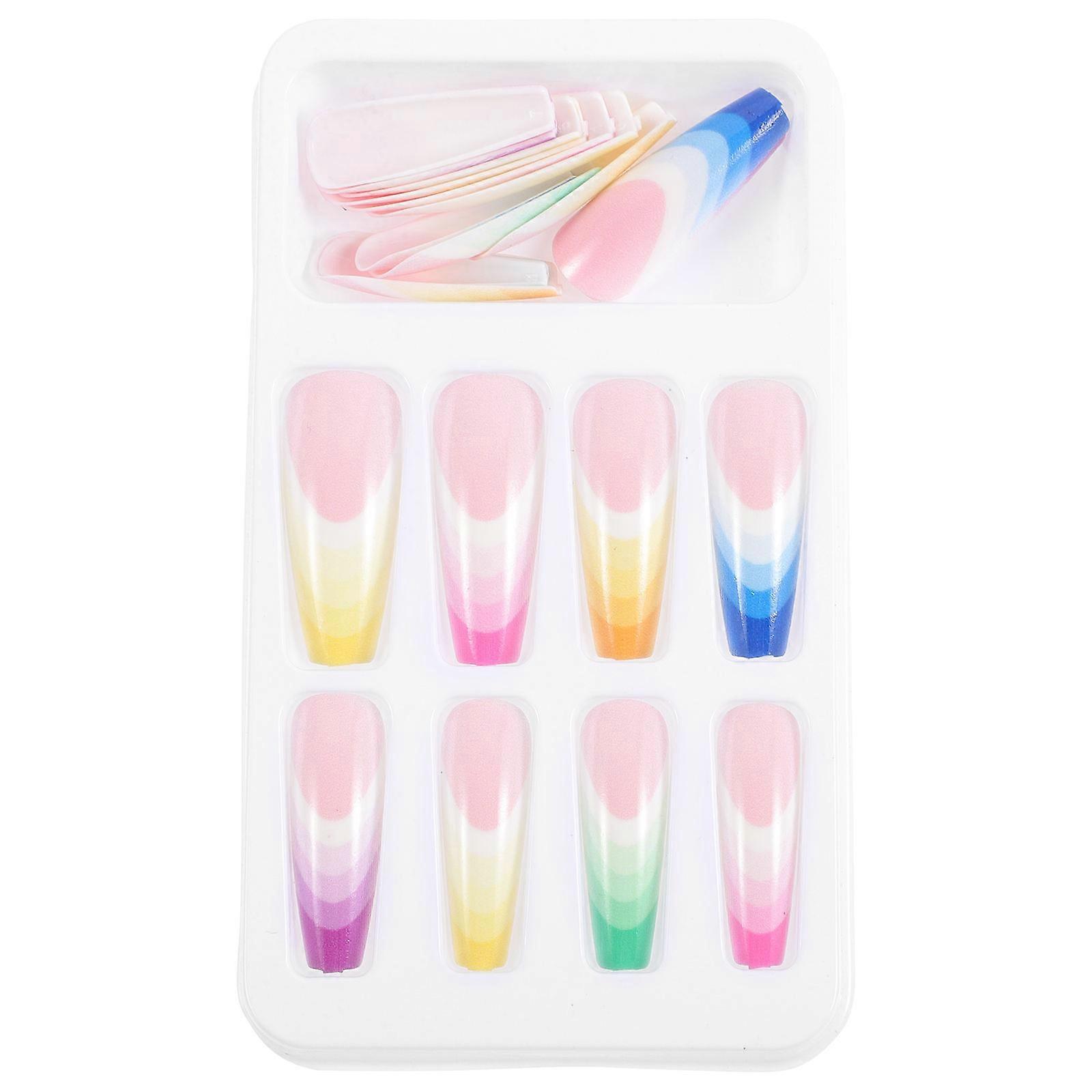 Super Long Nails Gradient Color Press On False Nails ABS Material Theme Party Use 24Pack