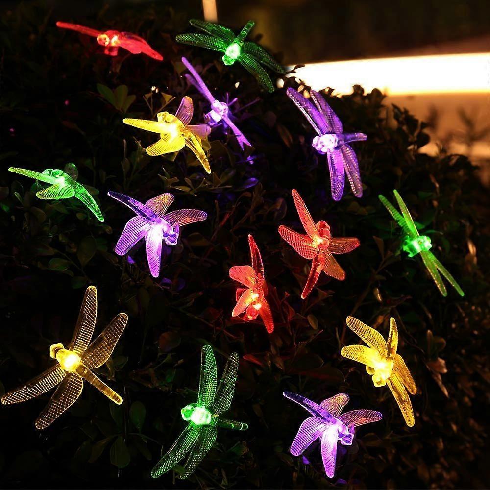 Dragonfly String Lights, 20 FT/6 M, 30 LED Solar String Lights with 2 Modes, Waterproof for Outdoor, Garden, Christmas Decoration, Multicolored.
