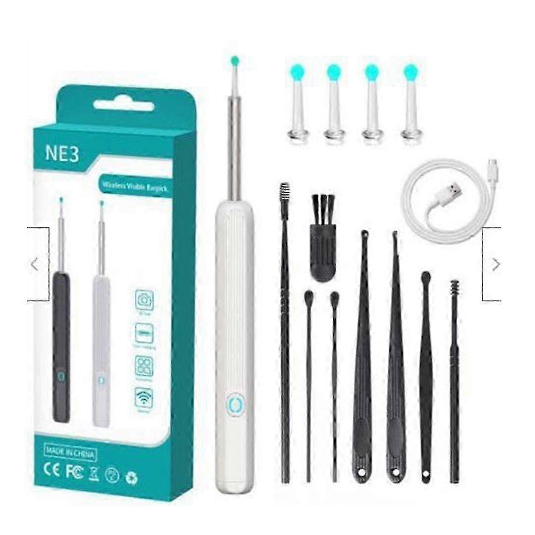 Usuwanie woskowiny z uszu, widoczna łyżka do usuwania woskowiny, widoczny środek do czyszczenia uszu Otoskop Endoskop Łyżka do uszu Ucho 