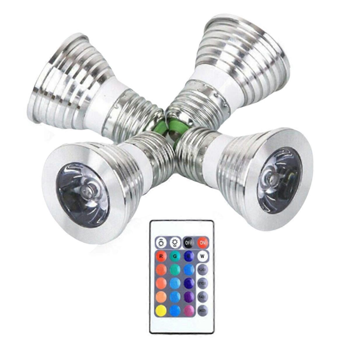4pcs E27 Bulbs and 1remote Control with Memory Function 17colors Changeable Spot Ligh 4dynamic Lighting Modes Spotlight